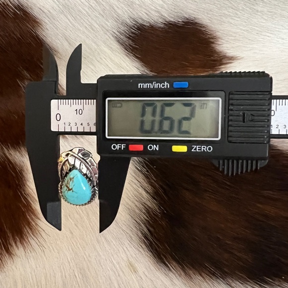 ❤️ Kingman Turquoise Statement Sterling Navajo Style Feather Leaf Ring Sz 7.5 - Picture 14 of 16